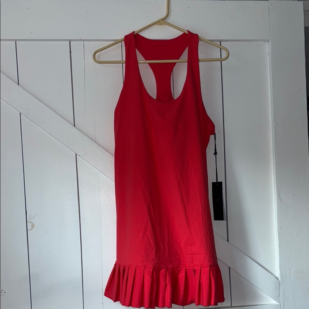 Mono B Coral Athletic Sleeveless Dress with Pleated Hem